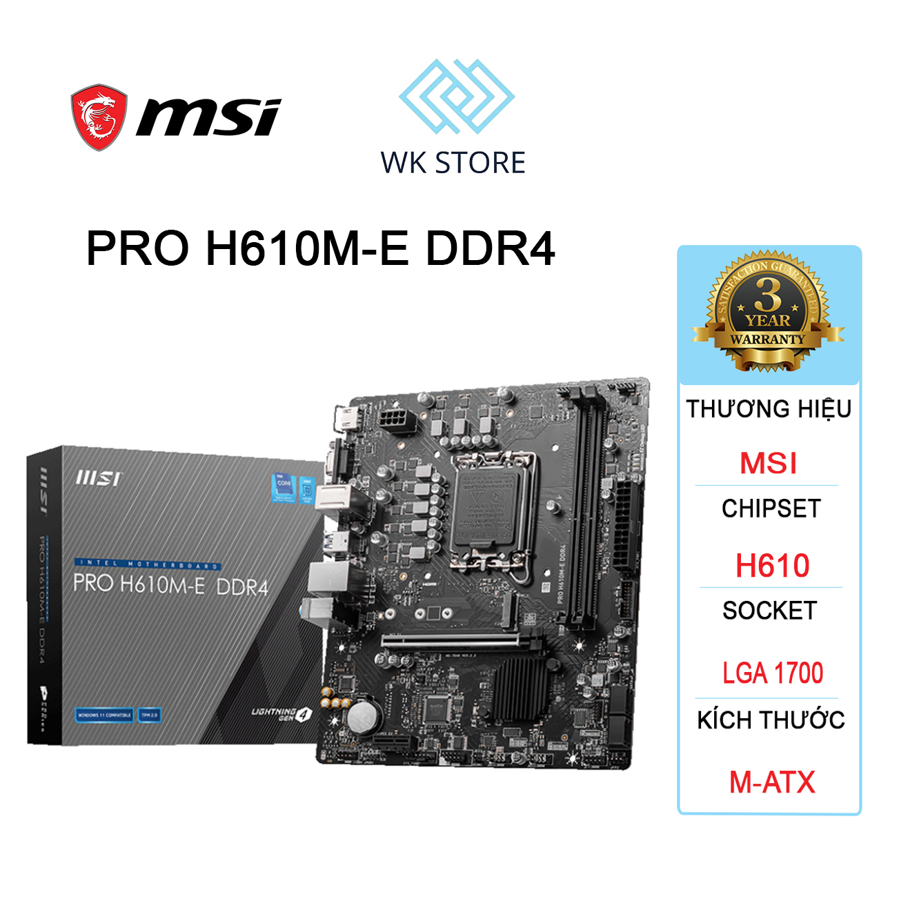 Bo mạch chủ mainboard msi h610m-e | 2 x ddr4 | lga 1700 | mới bh 36t