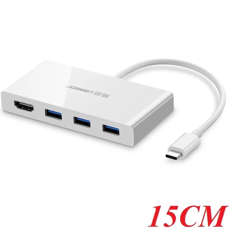 Ugreen 40374 15cm màu trắng bộ chuyển đổi type c sang 3 usb 3.0 + hdmi bọc nhựa abs mm132