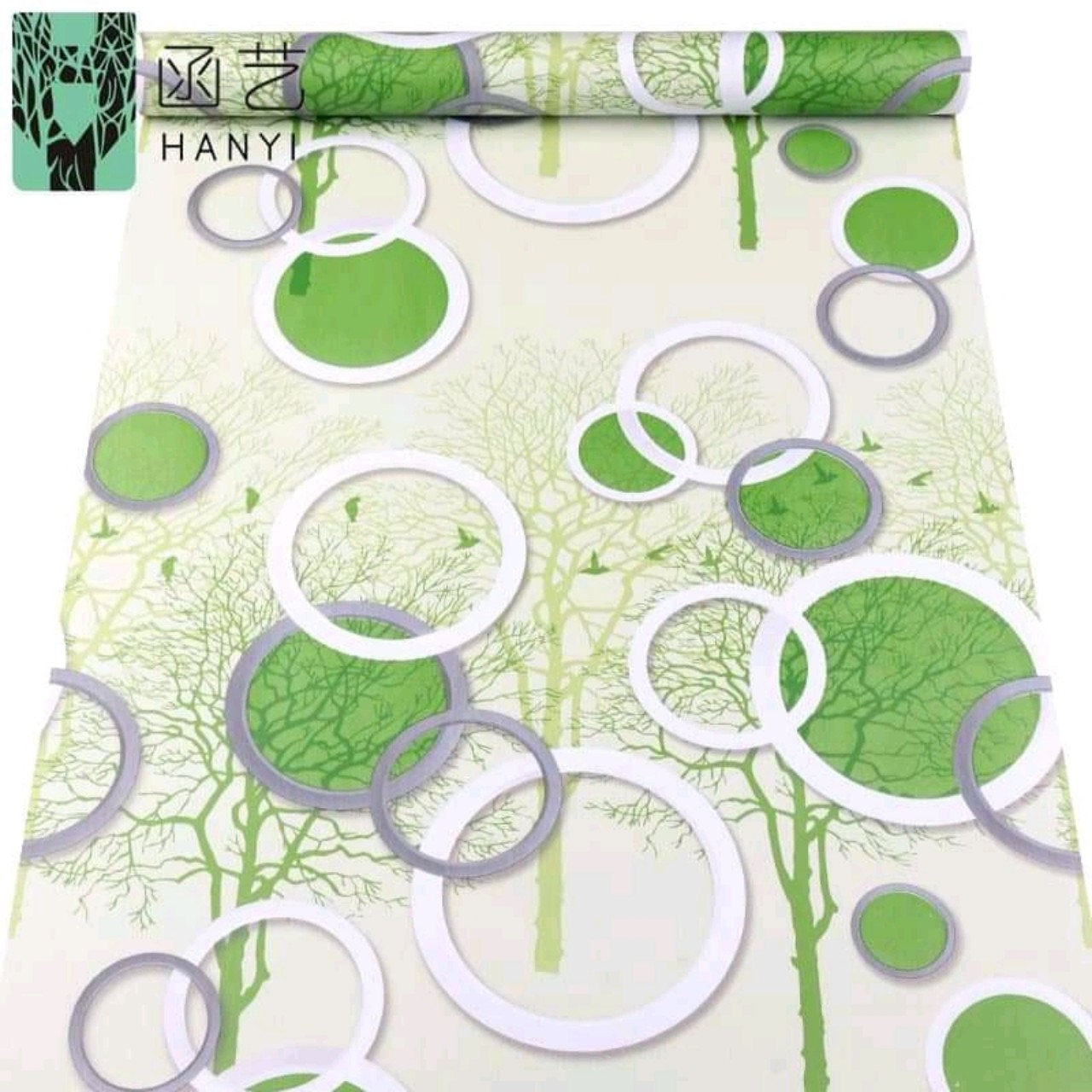 10 mét giấy dán tường có keo sẵn khổ rộng 45cm - mẫu Ô TRÒN XANH, TÍM, XANH LÁ 3D