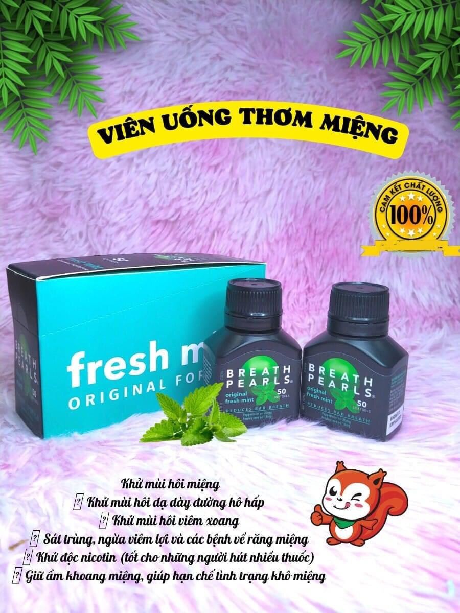 Viên uống thơm miệng breath pearls của úc - 1hộp 50viên