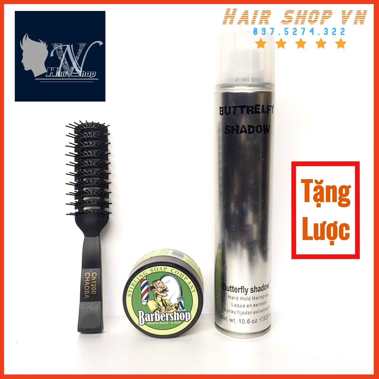 ( Tặng Lược) Combo Gôm Sáp Vuốt Tóc Nam Buttrefly 320ml + Sáp Barber shop