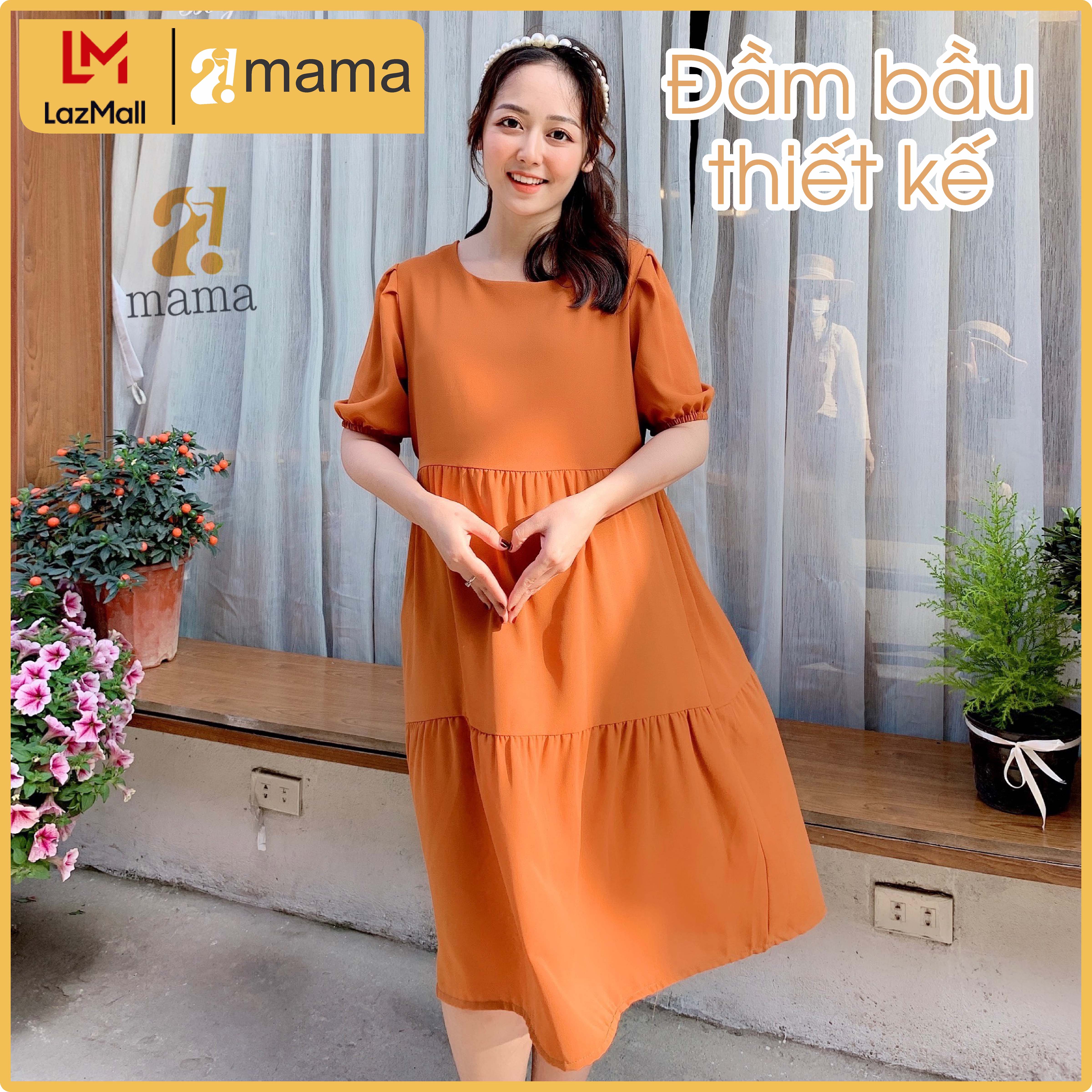 Váy bầu ( Đầm bầu ) dự tiệc thiết kế 3 tầng 2MAMA trơn một màu freesize dưới 75kg V12