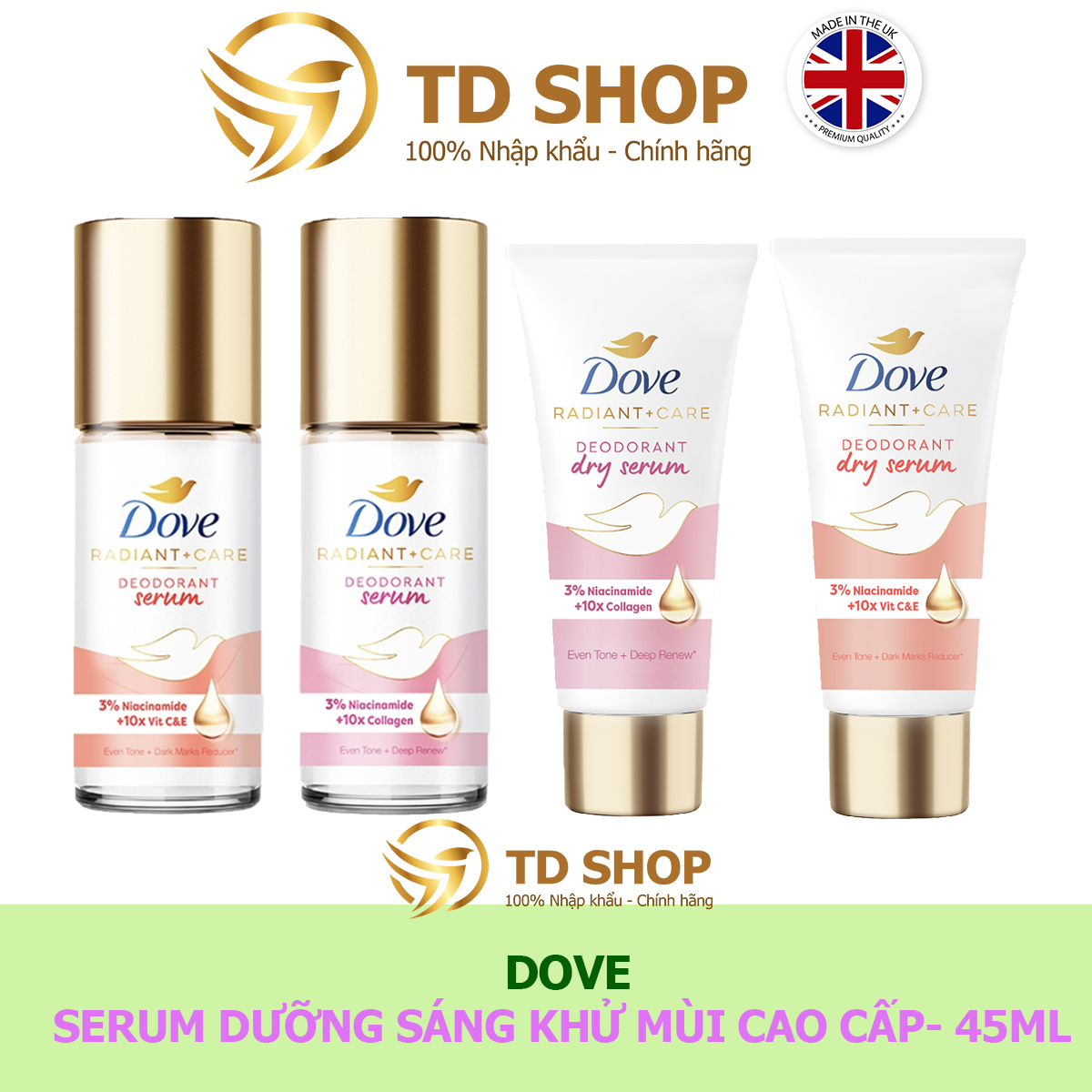 Lăn Nách Khử Mùi Dove Nữ CHÍNH HÃNG - Kem Khử Mùi Dove Giảm Thâm, Sáng Da, Dưỡng Trắng Nách, Serum Dove - TD Shop