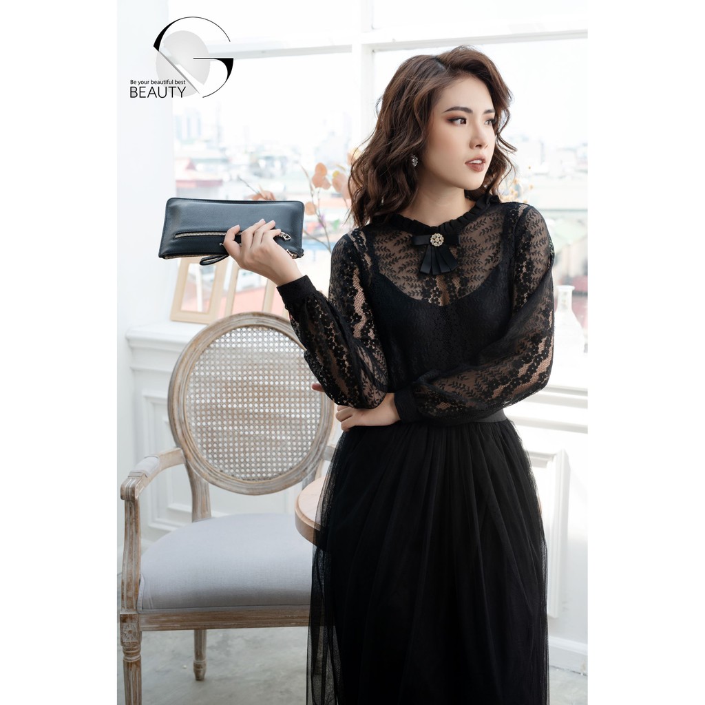 G beauty áo cổ nơ đá kèm áo hai dây đen