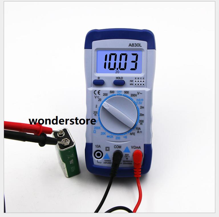 Đồng hồ đo điện đa năng LCD 830L có đèn nền kèm pin 9V trắng