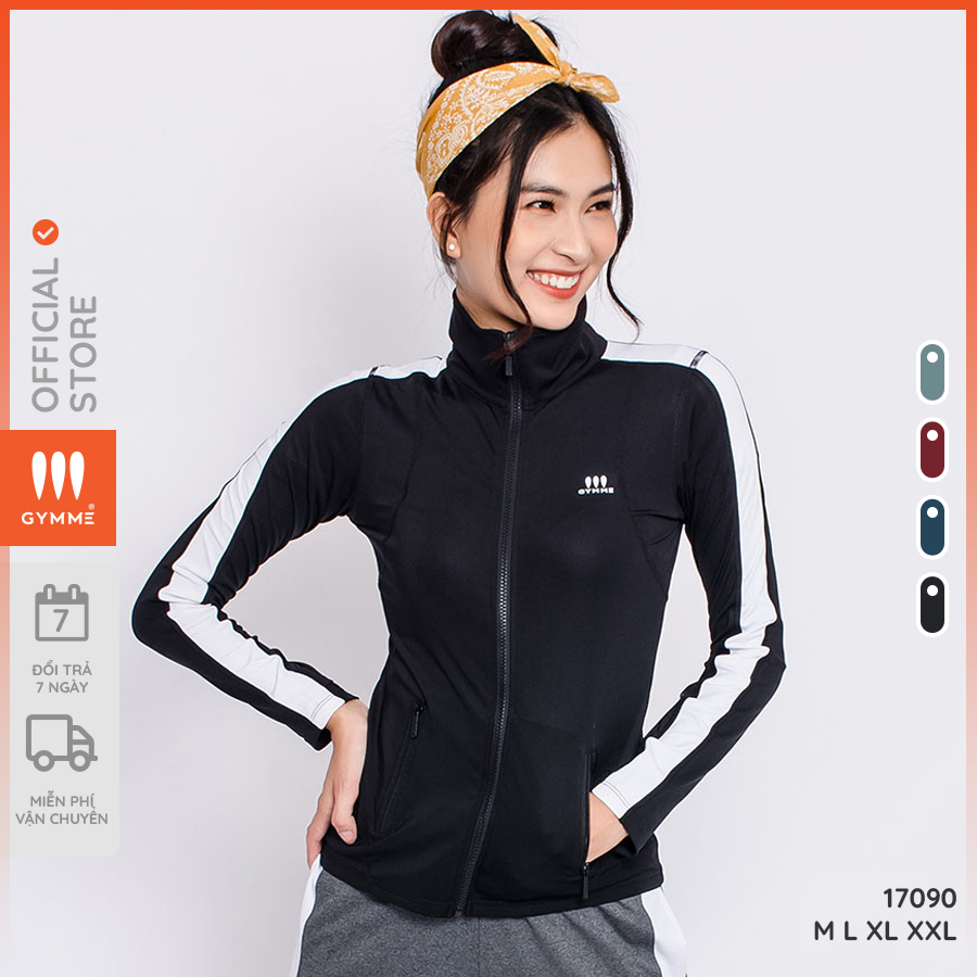 Áo tập gym nữ GYMME, Áo khoác thể thao yoga dài tay phối sọc co giãn 4 chiều - 17090