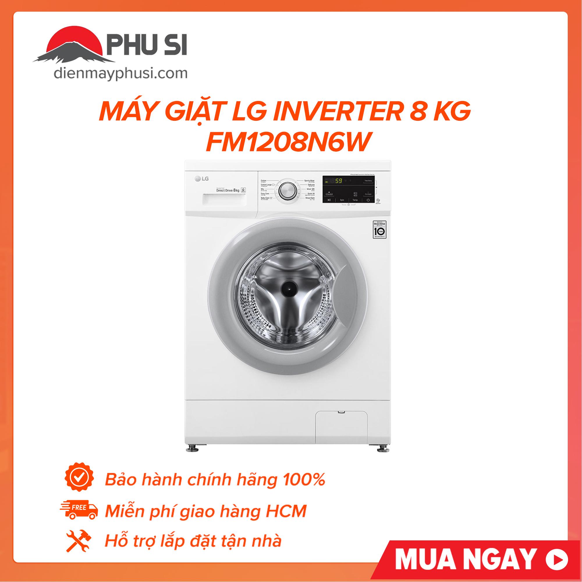 TRẢ GÓP 0% - BẢO HÀNH 2 NĂM - Máy giặt LG Inverter 8 kg FM1208N6W