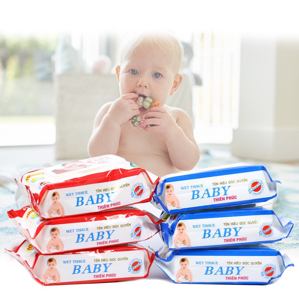Combo 12 gói khăn,giấy ướt baby thiên phúc 100 tờ