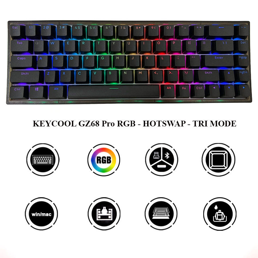 Bàn Phím Cơ KEYCOOL GZ68 / Gz68Pro RGB Tri Mode / Hotswapaple