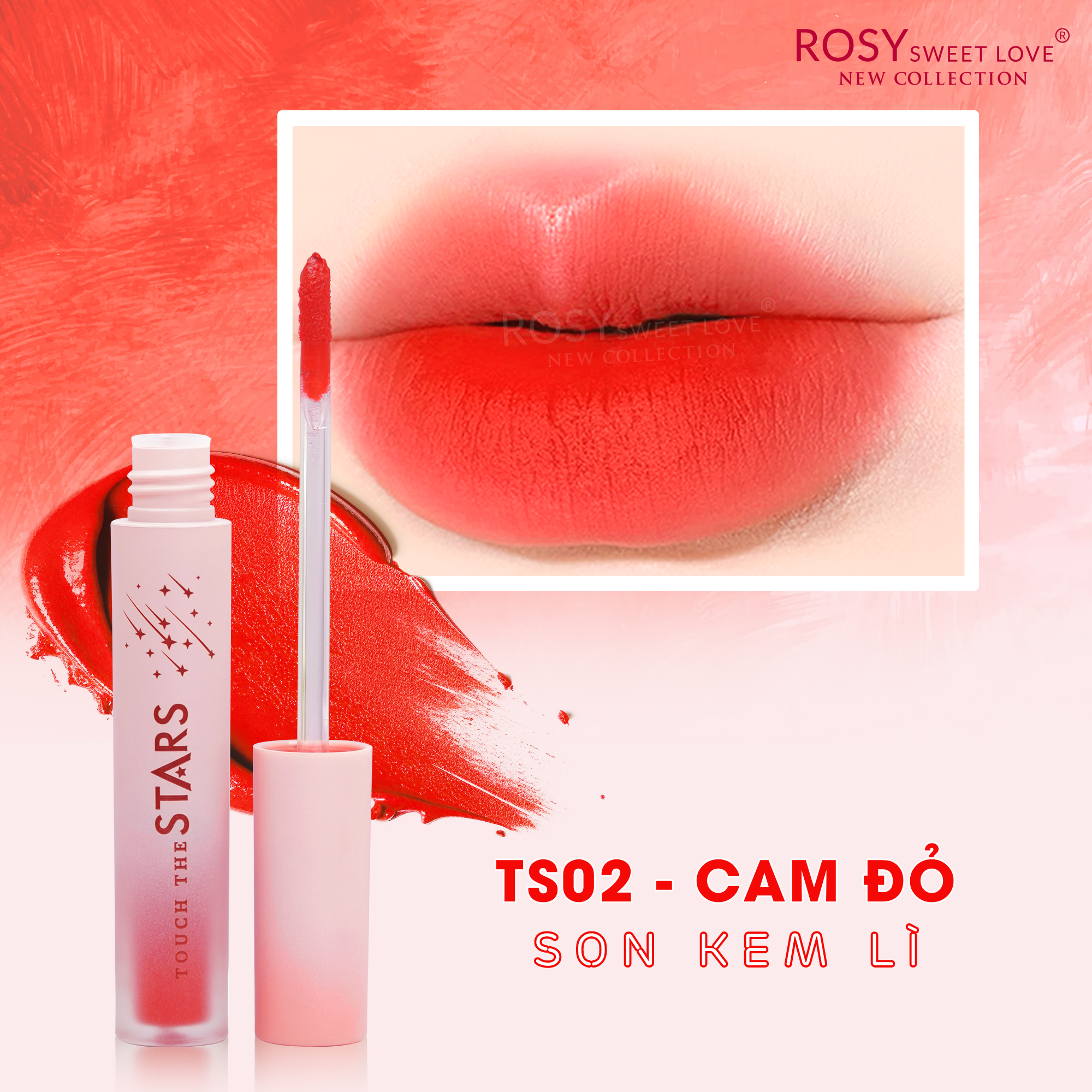 Son kem lì rosy star, lì, không trôi, không chì lên môi nhẹ mỏng mềm mịn