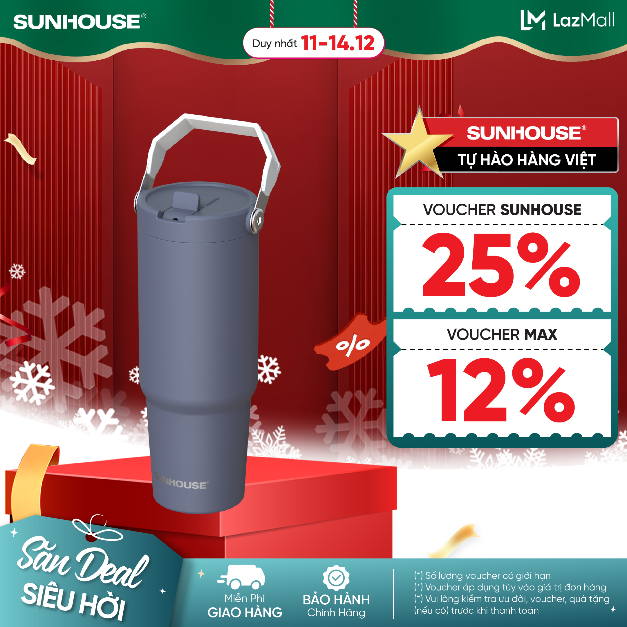 Bình giữ nhiệt City Drive 900ml Sunhouse KS-TU900CP - Inox 304 an toàn -  Giữ nhiệt 6-8h - Đế silicon chống trượt