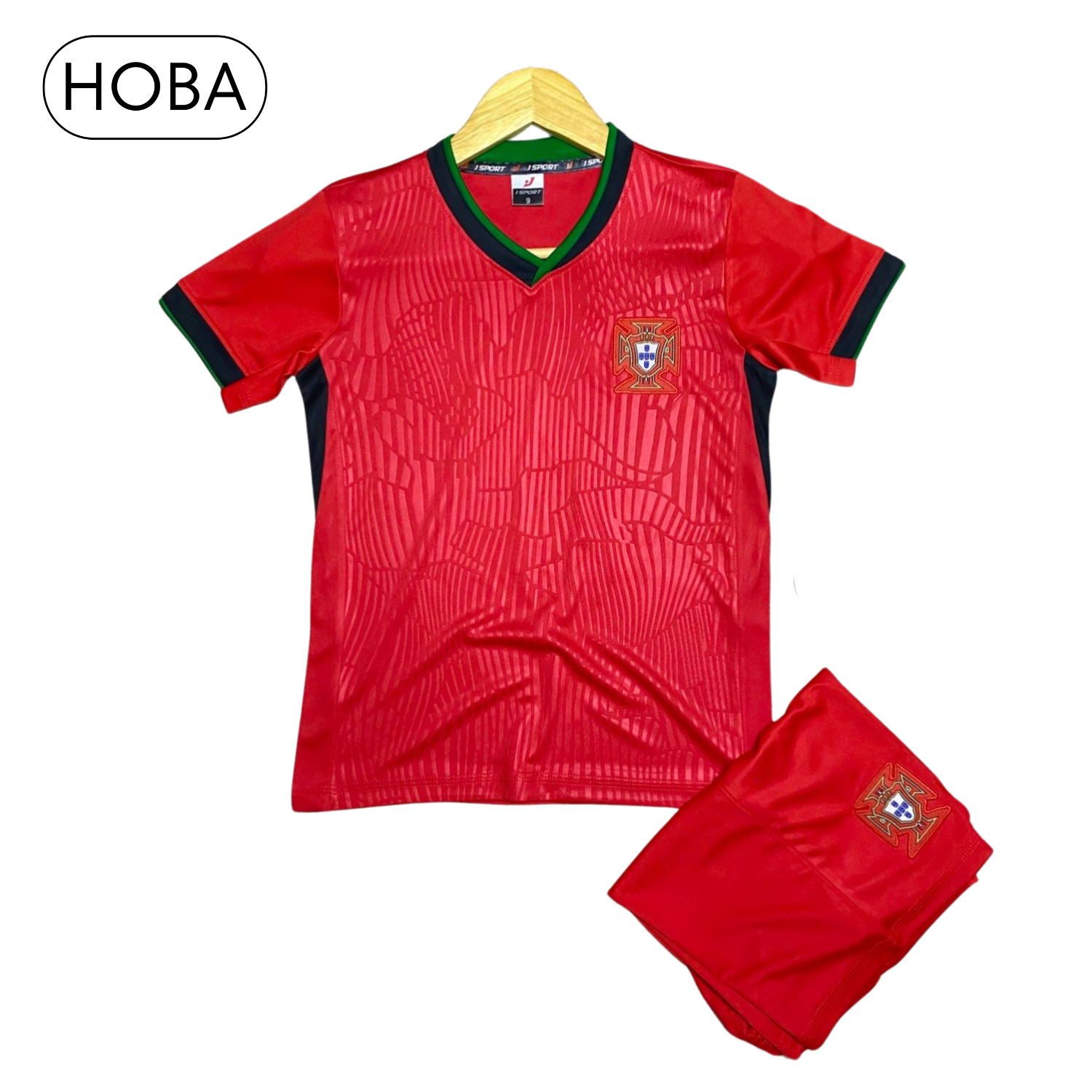 Bộ quần áo bóng đá trẻ em đồ đá banh trẻ em đội tuyển Bồ Đào Nha đỏ Euro 2024 vải thun lạnh logo thêu cao cấp