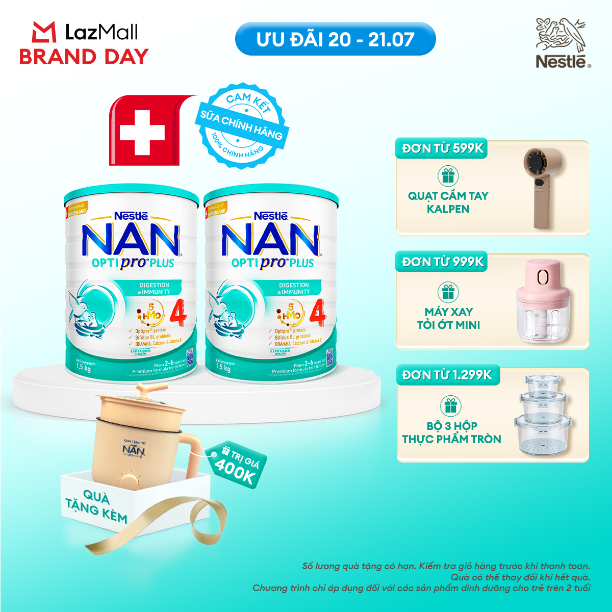 [CHỈ 20-21.07 QT ĐƠN 599K/999K/1299K][Tặng Nồi lẩu điện] Bộ 2 lon Sữa bột Nestlé NAN OPTIPRO PLUS 4 1500g/lon với 5HMO Giúp tiêu hóa tốt cho bé từ 2 - 6 tuổi Sữa công thức dinh dưỡng cho trẻ giúp hỗ trợ tiêu hóa, đề kháng, trí não và phát triển toàn