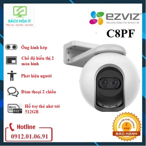 Camera Wifi ngoài trời quay quét ỐNG KÍNH KÉP EZVIZ C8PF full HD1080P, chính hãng,thẻ nhớ 32g+64g dss bảo hành 24 tháng