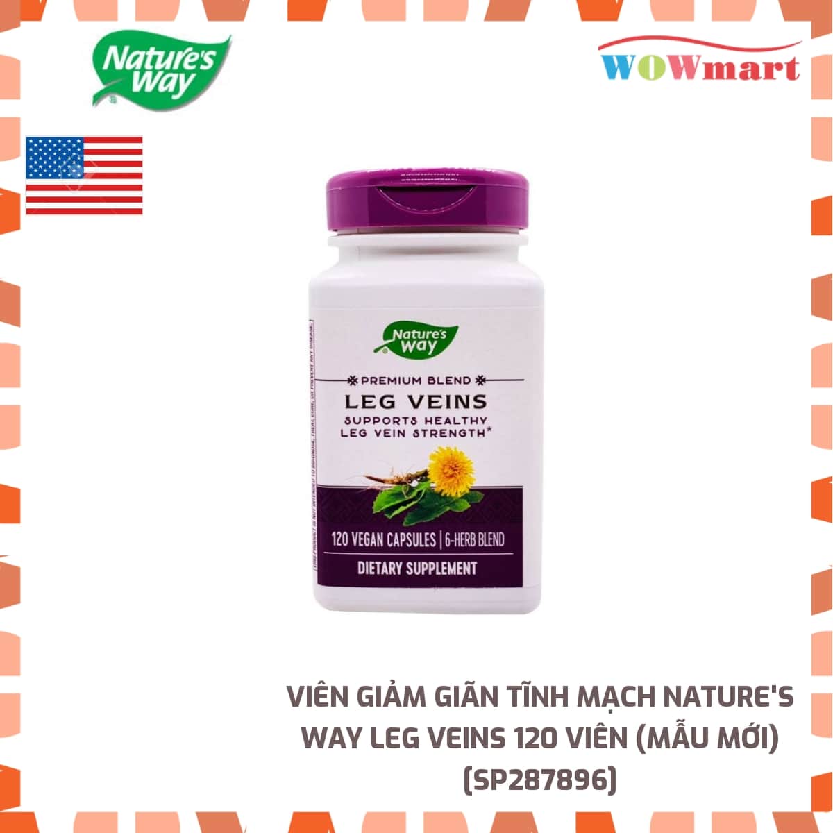 Viên giảm giãn tĩnh mạch Nature's Way Leg Veins 120 viên (Mẫu Mới) - [MỸ]