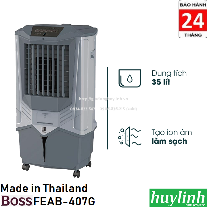 Quạt - máy làm mát không khí boss feab-407g - made in thái lan - tặng vợt muỗi msh-021
