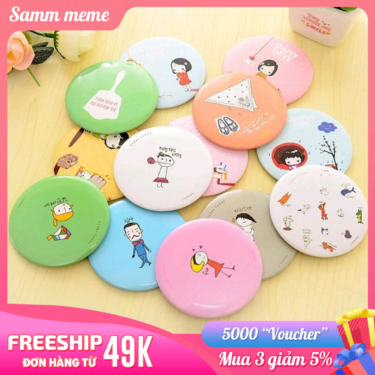 [MUA 1 TẶNG 1] Gương trang điểm mini bỏ túi - Gương mini cute nhiều hình nghộ nghĩnh