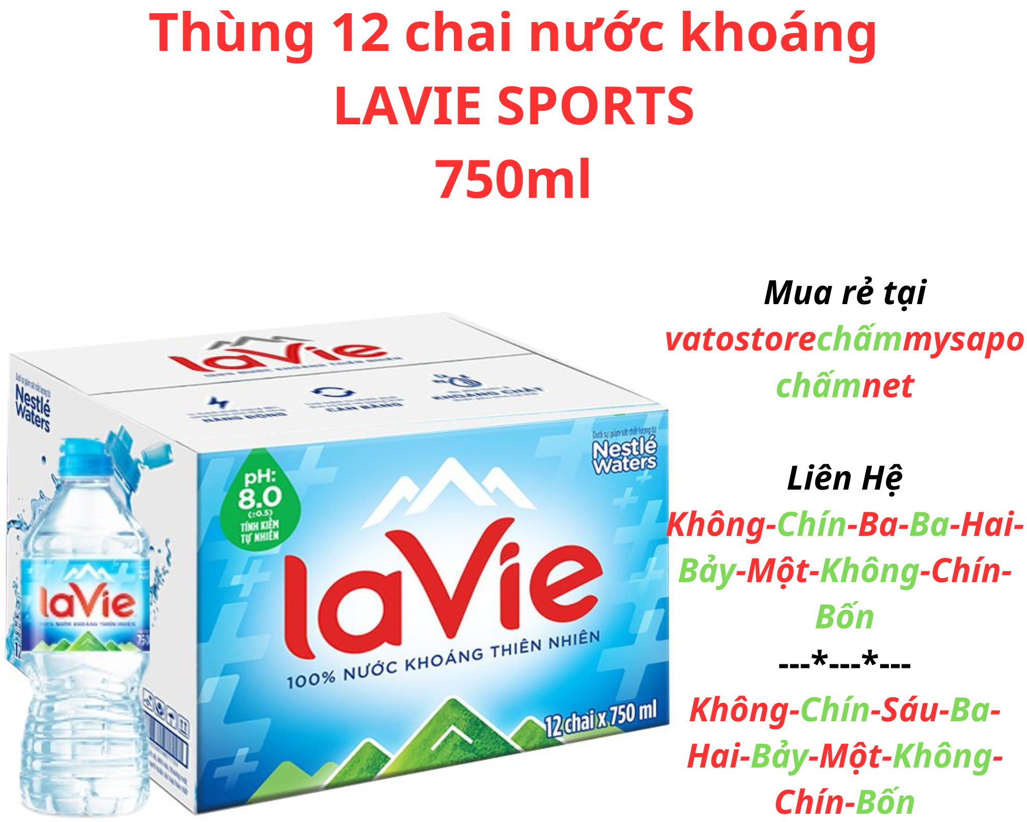 Thùng 12 chai nước khoáng không ga lavie 750ml / lốc 6 chai nước suối la vie khoáng 750ml