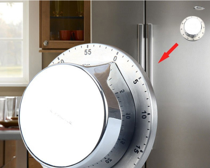Đồng hồ hẹn giờ nấu ăn inox 304 cơ không dùng pin đếm ngược thời gian nấu có chuông báo dùng trong nhà bếp, đế nam châm dán tiện dụng