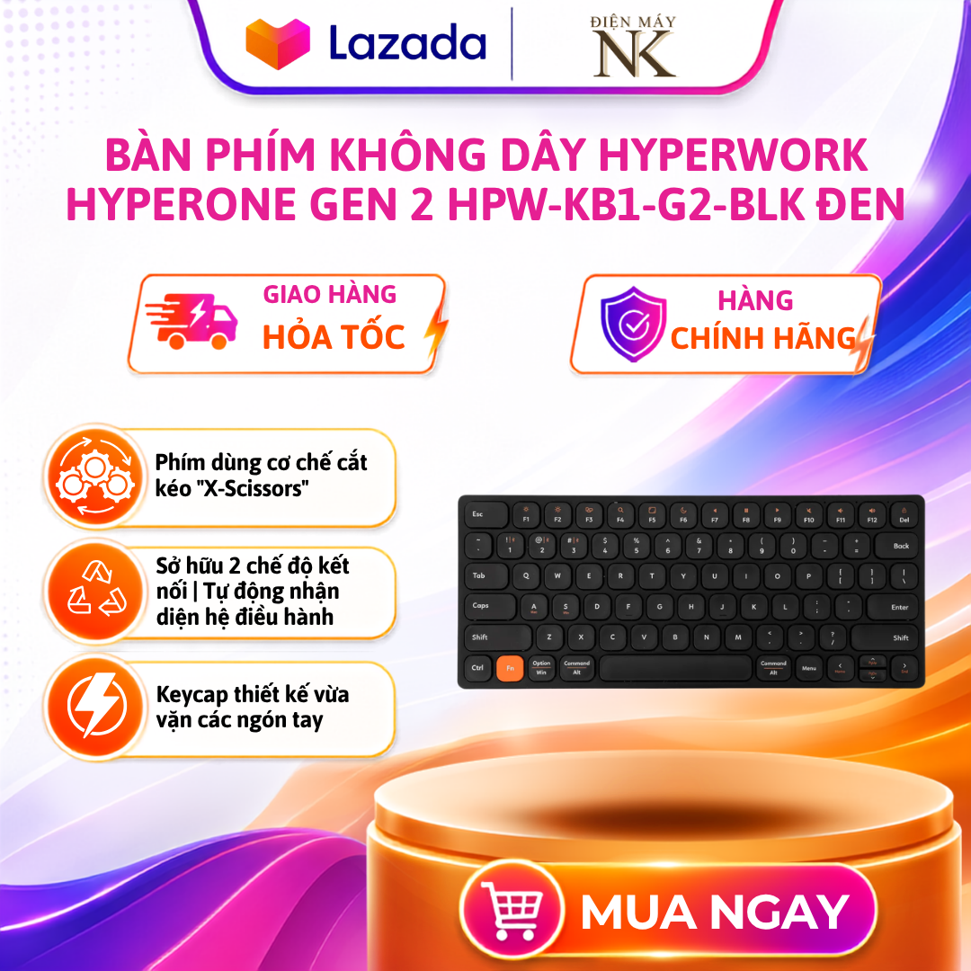 Bàn phím không dây HyperWork HyperOne Gen 2 HPW-KB1-G2-BLK Đen - Bảo Hành 12 Tháng