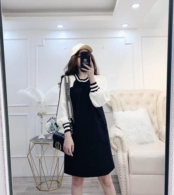 Váy suông bo tay chất da cá tàu hàng đẹp bán shop