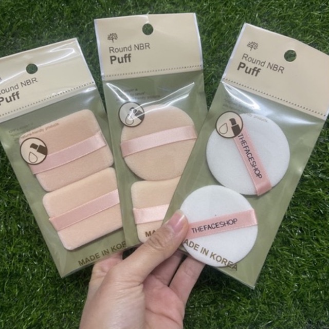 Bông Mút Tán Kem Nền The Face Shop Round Flocked Puff Cushion tfs Hàn Quốc 2 Bông Tròn