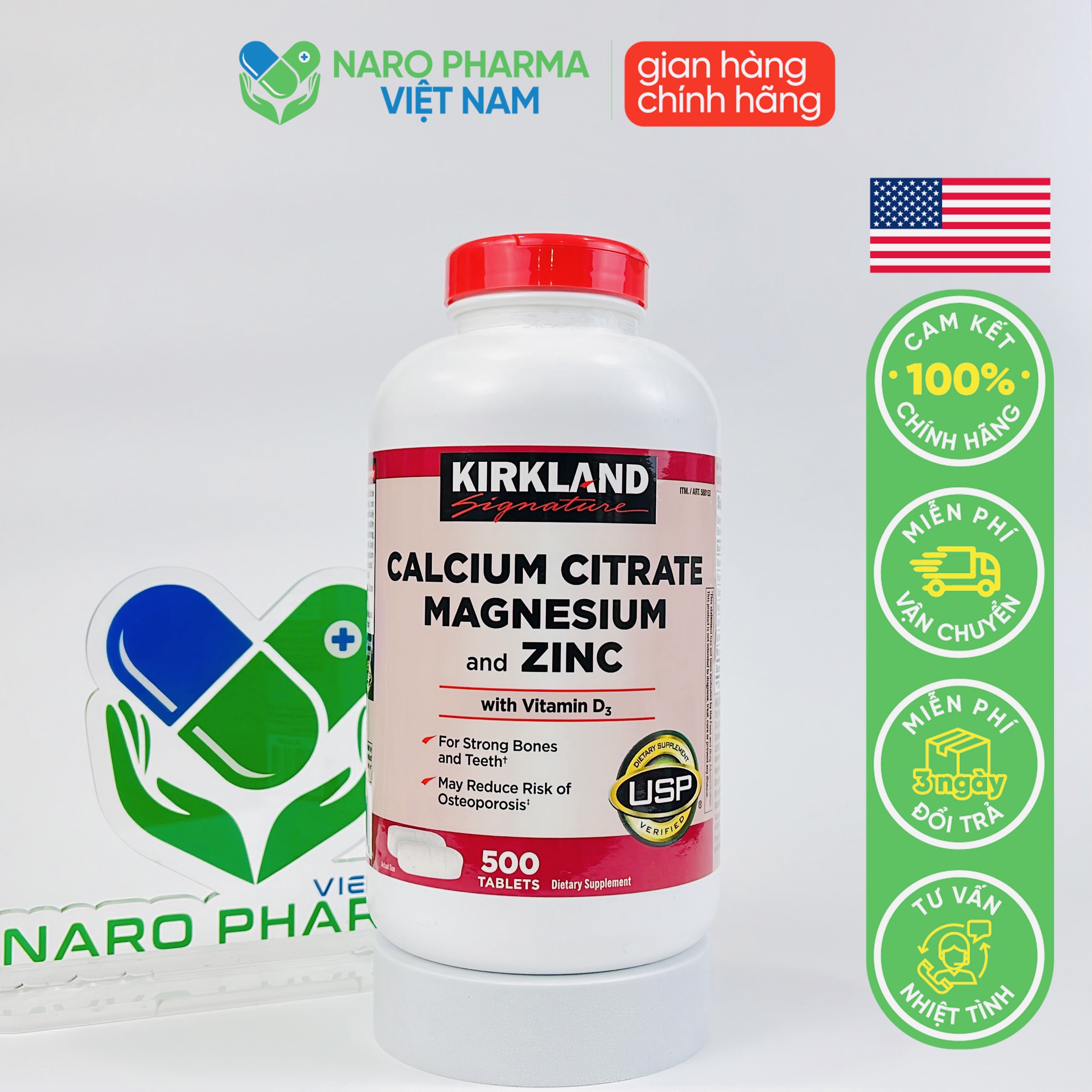 Date 08 2024 Viên Uống Kirkland Calcium Citrate Magnesium & ZinC 500v Mỹ