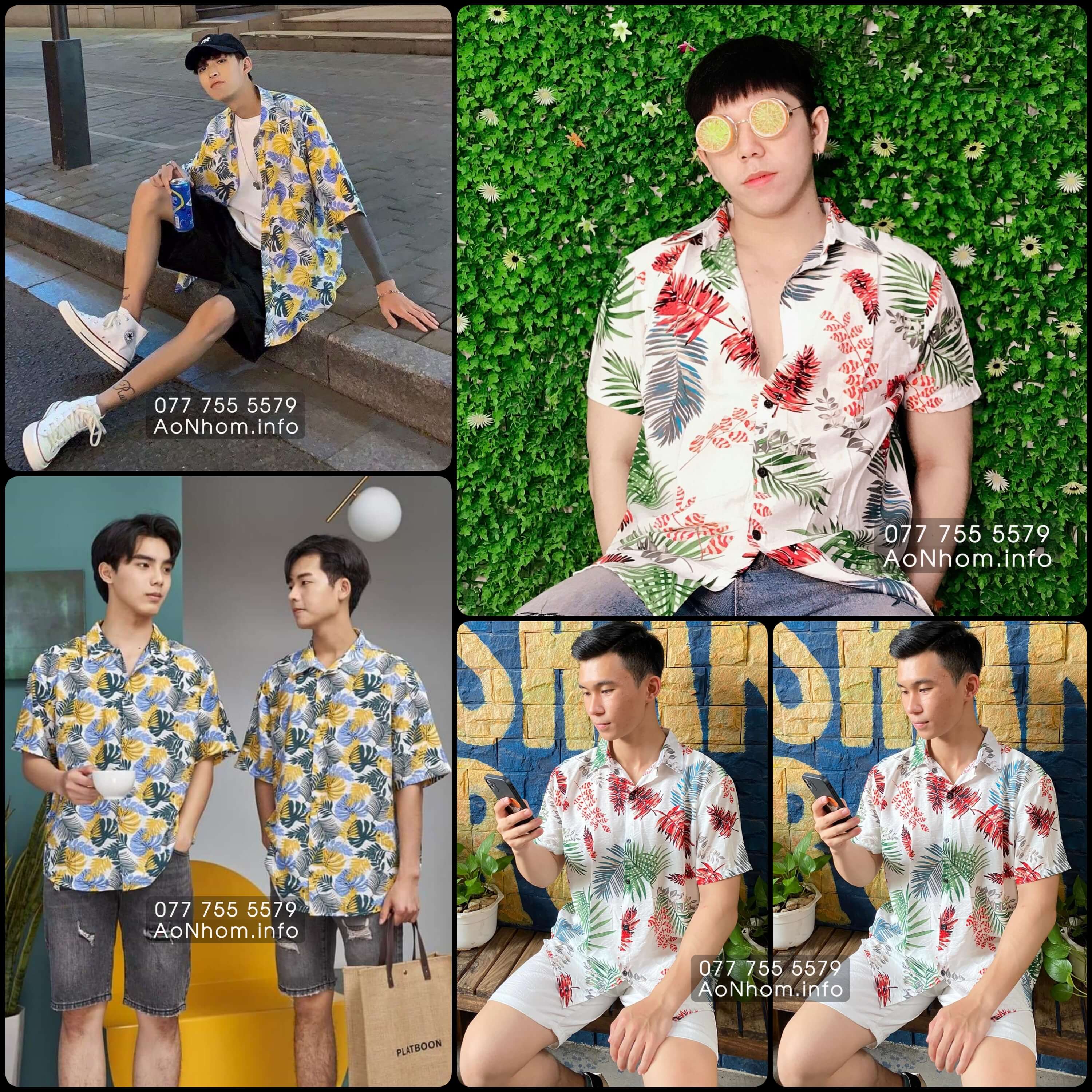 Áo Sơ Mi Đi Biển - Lá Đỏ Lá Vàng - Áo Đôi Nhóm Lớp Team Building Chất Vải Đũi Tơ Mềm Mát Hoạ Tiết Hoa Lá Trái Cây Hawaii #AB