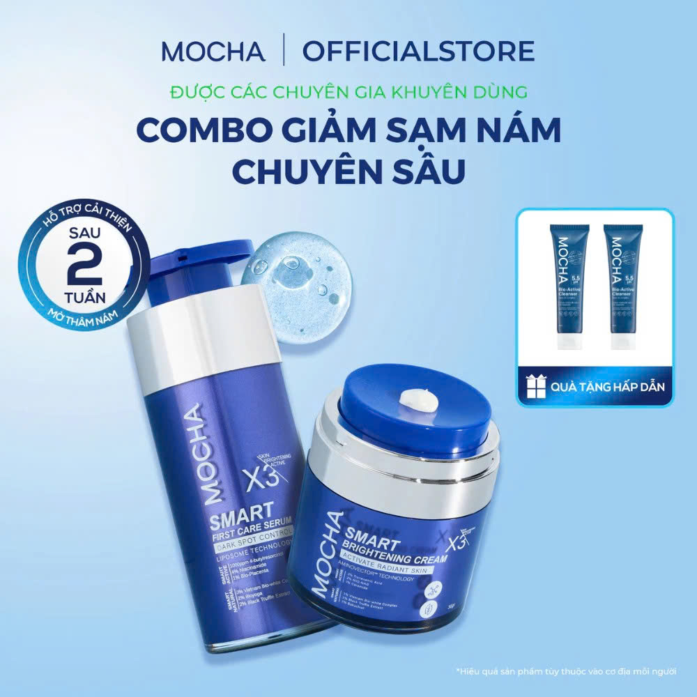 Combo Kem Giảm Sạm Nám Chuyên Sâu Mocha Smart Brightening Cream 30gr Tặng 2 Sữa Rửa Mặt 25ml