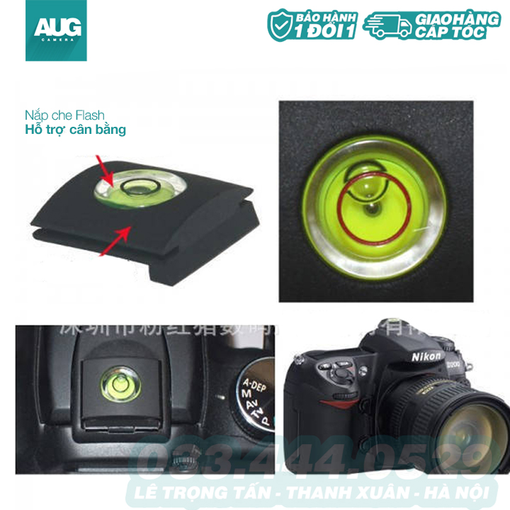 Nắp Che Bụi Chân Đèn Flash Hotshoe Có Hạt Nước Cân Bằng Cho Máy Ảnh DSLR Canon , Nikon , Sony , Pentax - AUG Camera