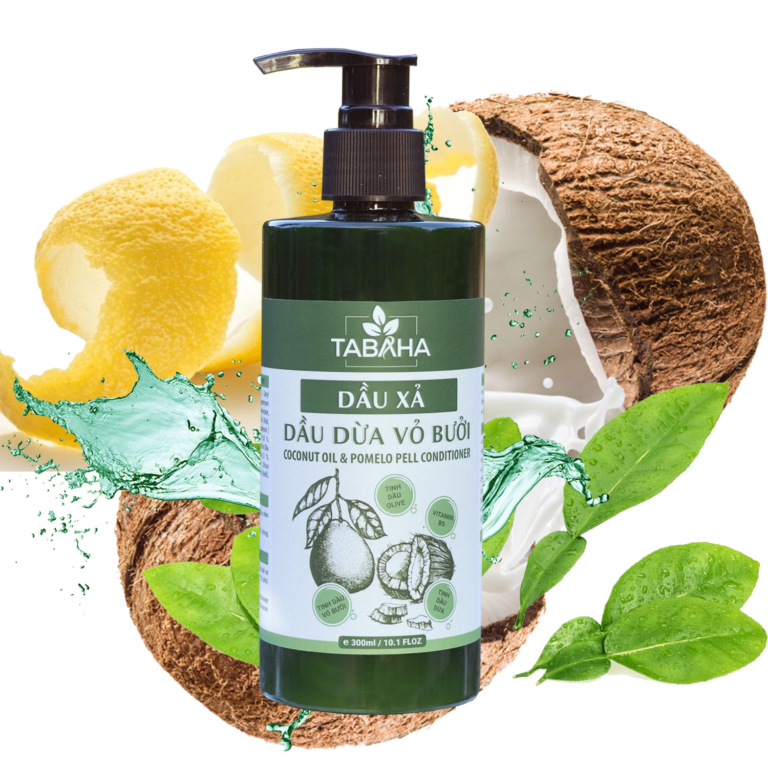 Dầu xả thiên nhiên dầu dừa vỏ bưởi Tabaha 300ml giúp giảm khô xơ, gãy rụng cho tóc bồng bềnh