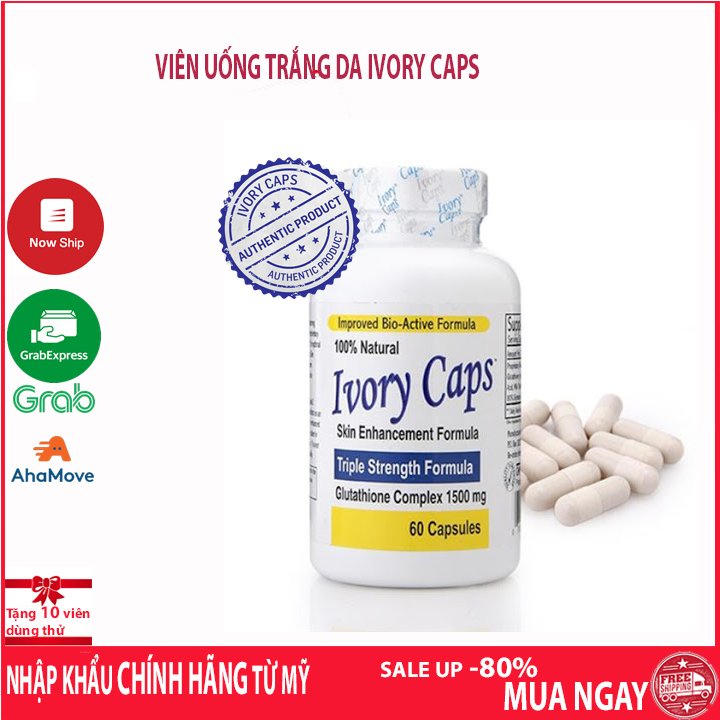 Viên uống trắng da toàn thân body tay chân dành cho cả nam và nữ của Mỹ Ivory Caps 60 viên
