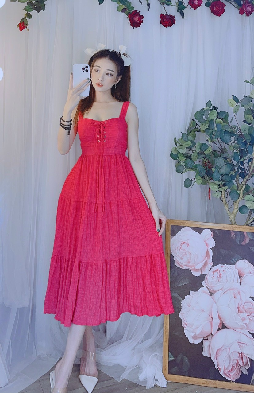 Đầm maxi xốp đan dây ngực lưng chun siêu hot