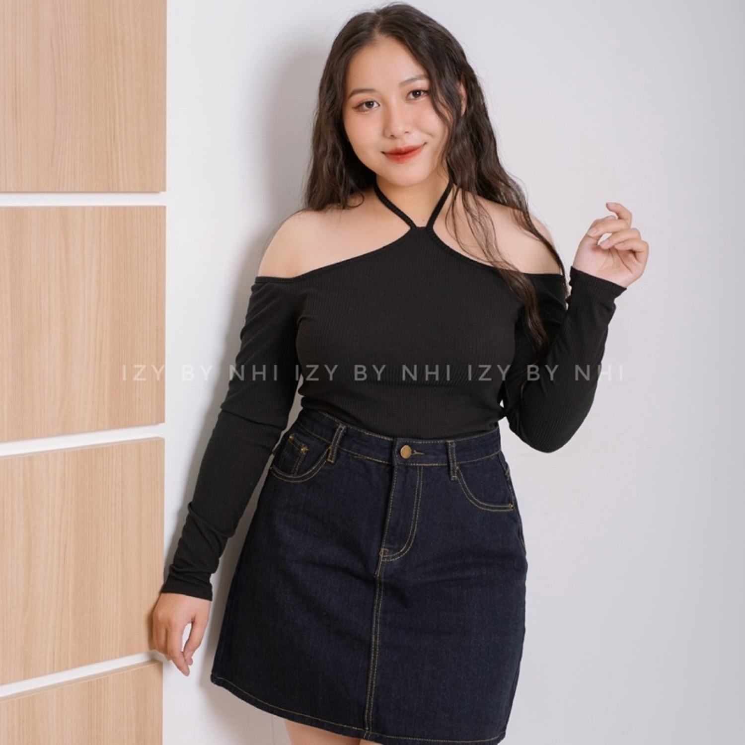 Áo thun gân bigsize dài tay đan dây - izybynhi