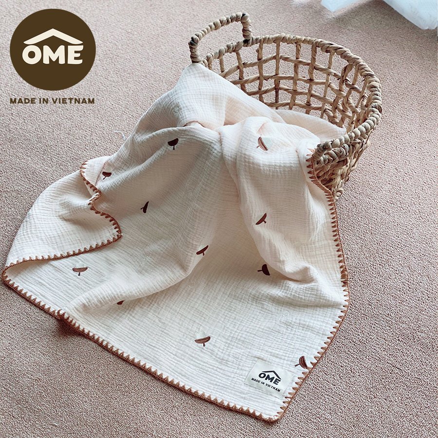 Chăn xô thêu viền sò cao cấp Ome size To 115x125cm không kèm gối chính hãng OME ''Chăn xô đa năng cho bé''