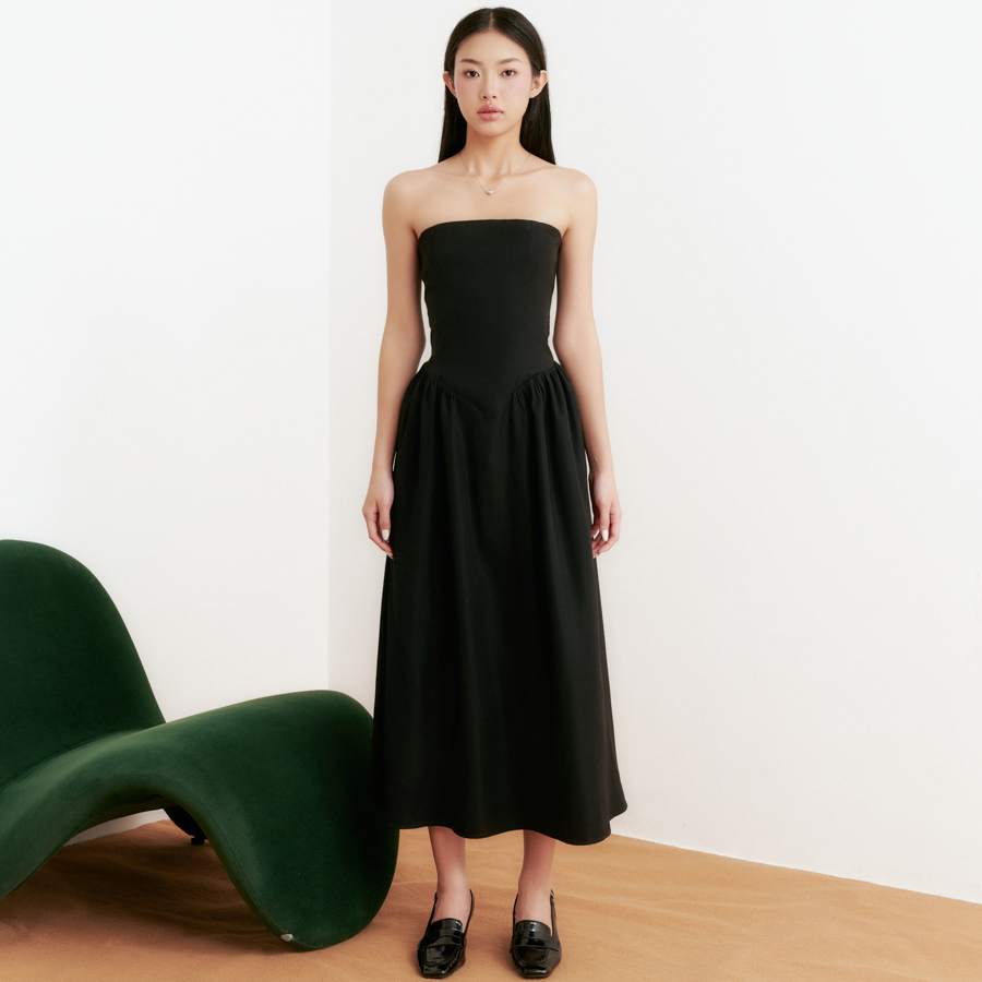 Dottie - đầm midi cúp ngực - đen - d0555