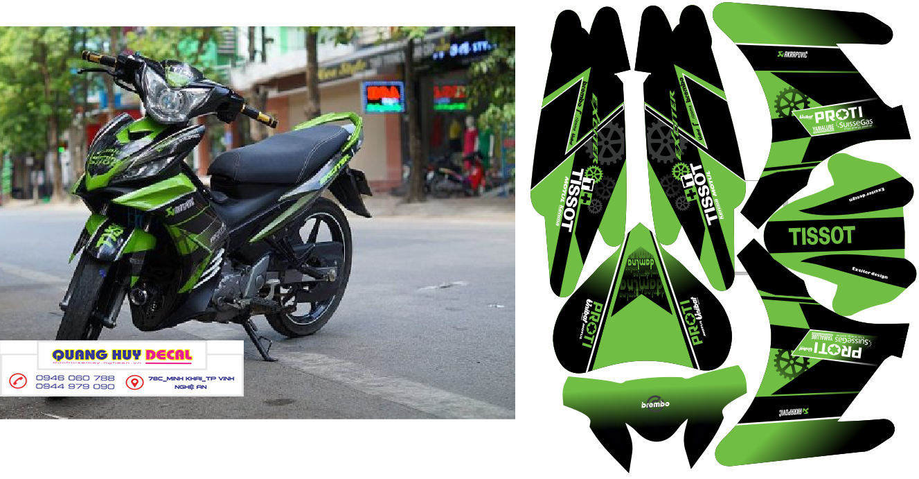 Tem trùm exciter 135 đen xanh lá, tem exciter 135, team trùm exciter 135, tem xe exciter 135, team trùm ex 135, team xe exciter 135 đen xanh lá