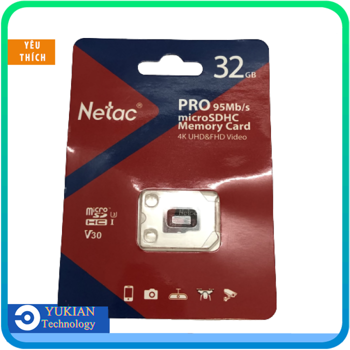 Thẻ nhớ microsdxc netac pro 32gb u3 4k v30 98mb/s - chuyên camera wifi imou ezviz kbone xiaomi ebitcam máy quay và điện thoại