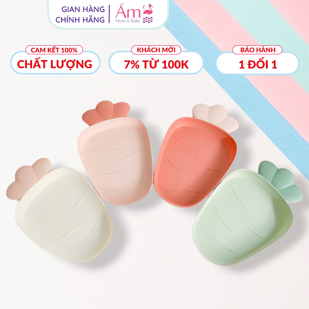 Khay ăn dặm hình cà rốt - đĩa ăn dặm cho bé hình dễ thương - đĩa tập ăn hình cà rốt chia ngăn đựng ấm gift decor