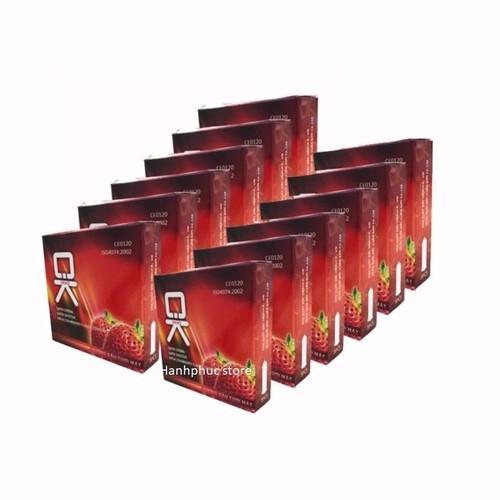 Bộ 10 hộp bao cao su OK HQ Dâu 30 cái - cho cảm giác thăng hoa