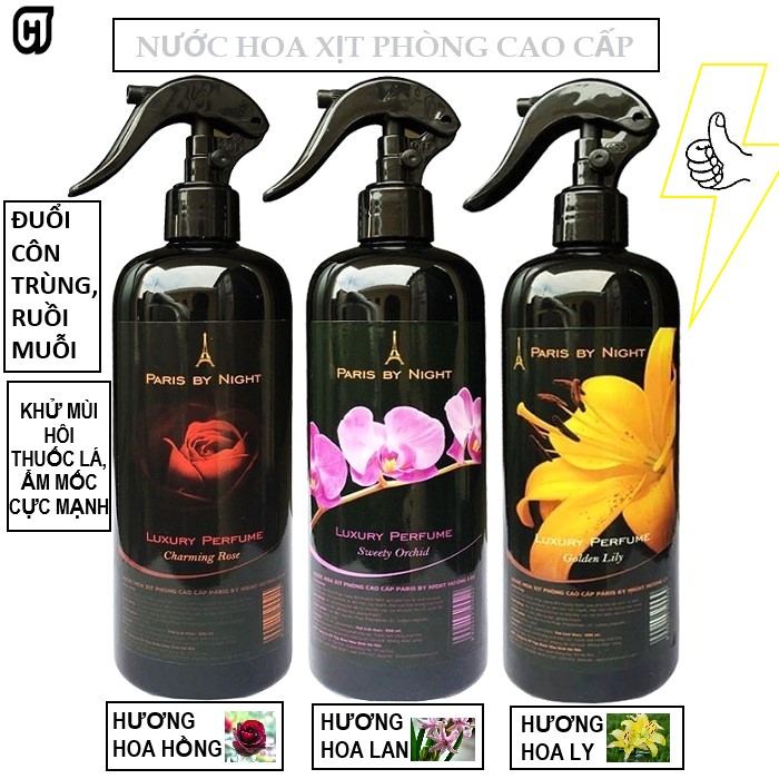 Combo 3 chai Nước hoa xịt phòng tinh dầu cao cấp Paris by Night 500ml - thơm lâu, khử mùi phòng CHT28