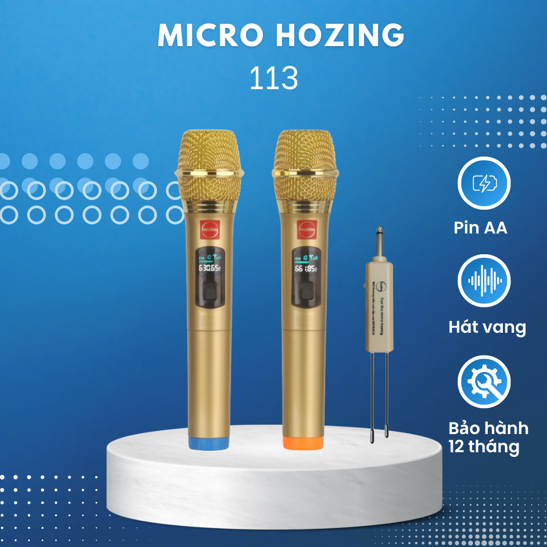 Bộ Micro không dây cao cấp HOZING 113 hát karaoke dùng cho amply, vang Bảo hành 12 tháng