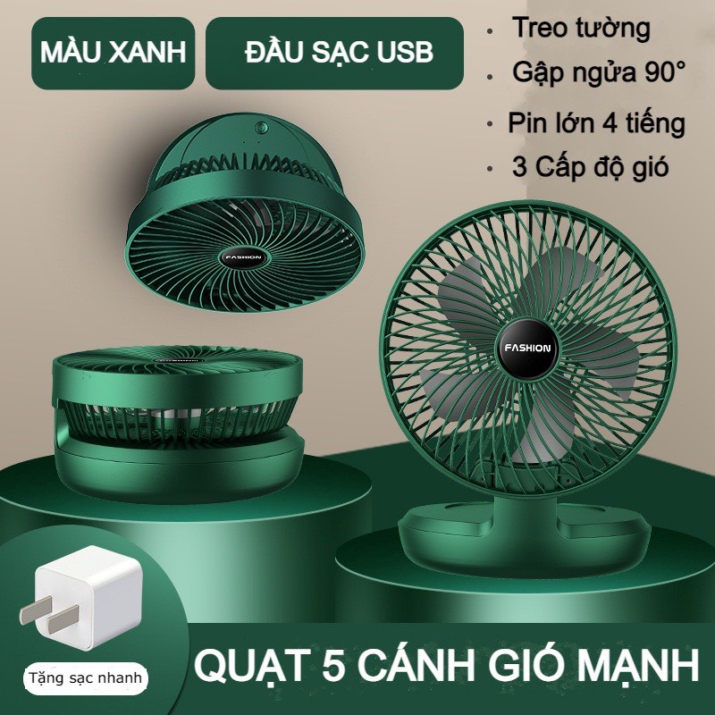 Quạt Treo Tường Mini, Quạt Để Bàn Gấp Gọn Tích Điện Với Dung Lượng Pin Cao Có 3 Chế Độ Gió Sử Dụng Linh Hoạt, Tiện Ích