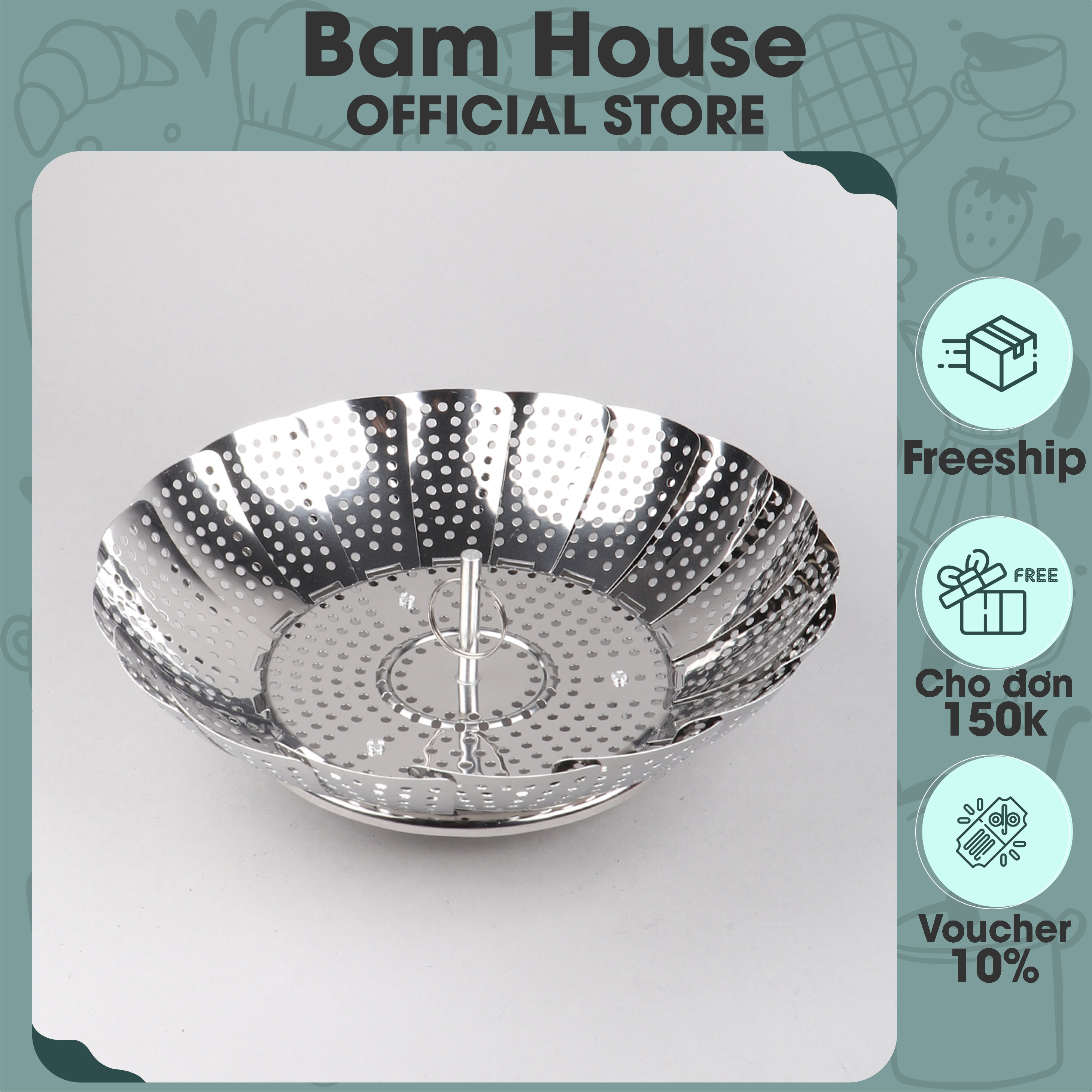 Vỉ hấp và để ráo nước trái cây inox Bam House sáng bóng cao cấp DH01 - Bam House