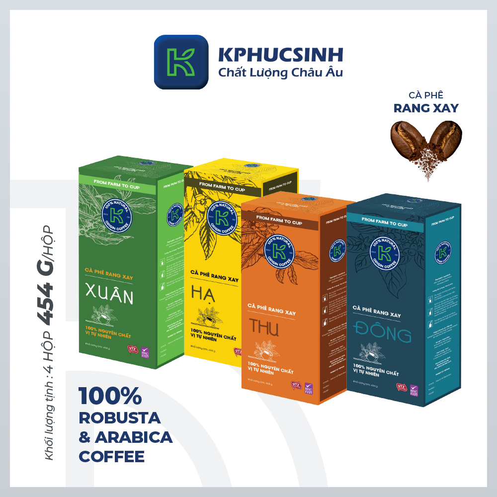 Bộ sưu tập 4 hộp cà phê rang xay 100% Robusta Arabica nguyên chất Xuân Hạ