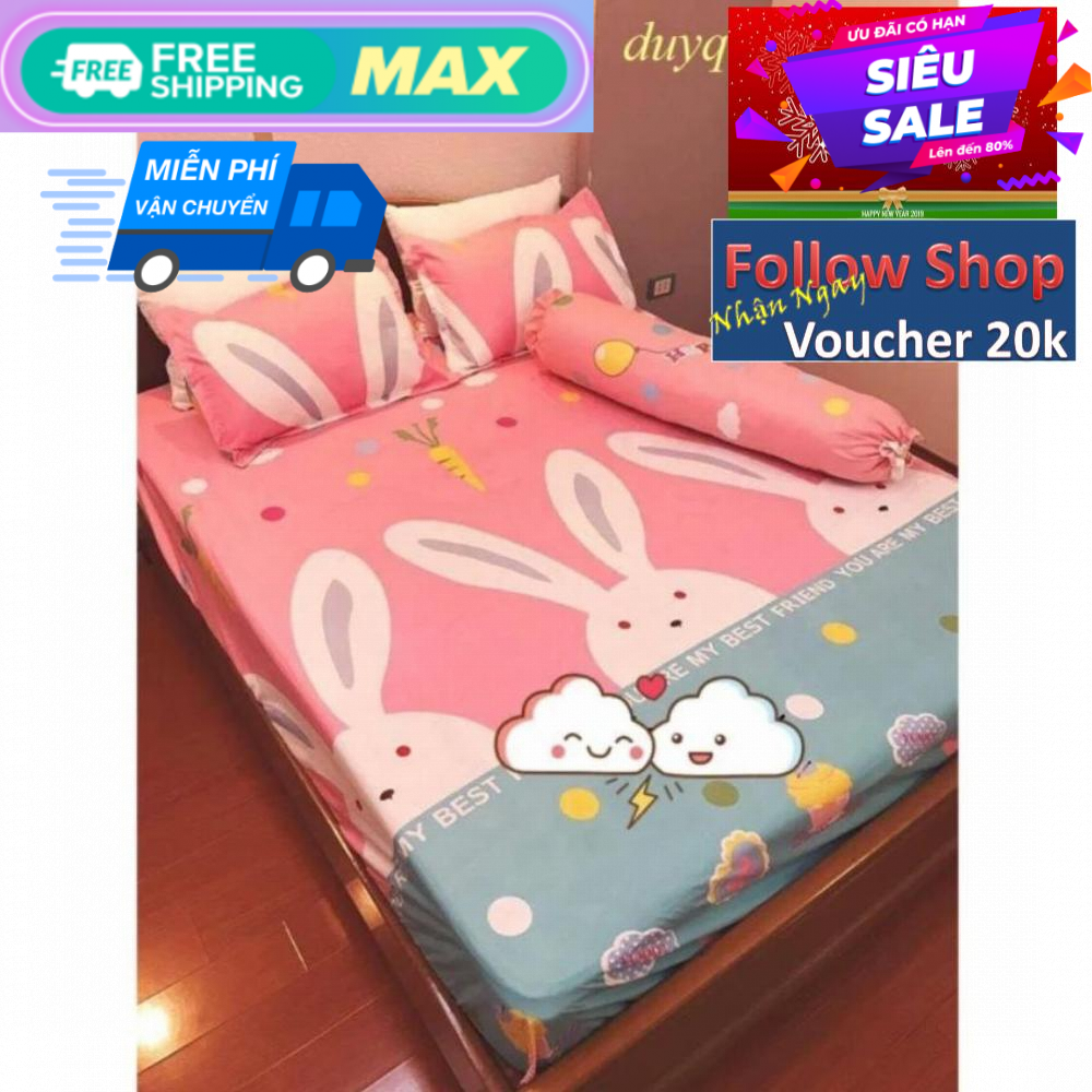 Bộ ga gối poly cotton thỏ hồng m6/m8