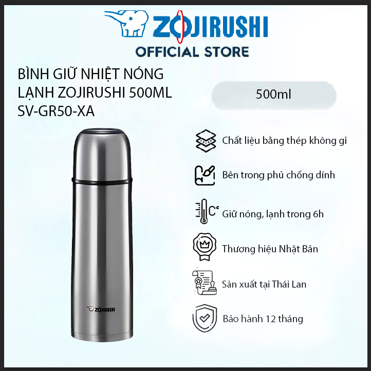 Bình giữ nhiệt nóng lạnh Zojirushi SV-GR50-XA, dung tích 0.5 L, bảo hành giữ nhiệt 1 năm chính hãng