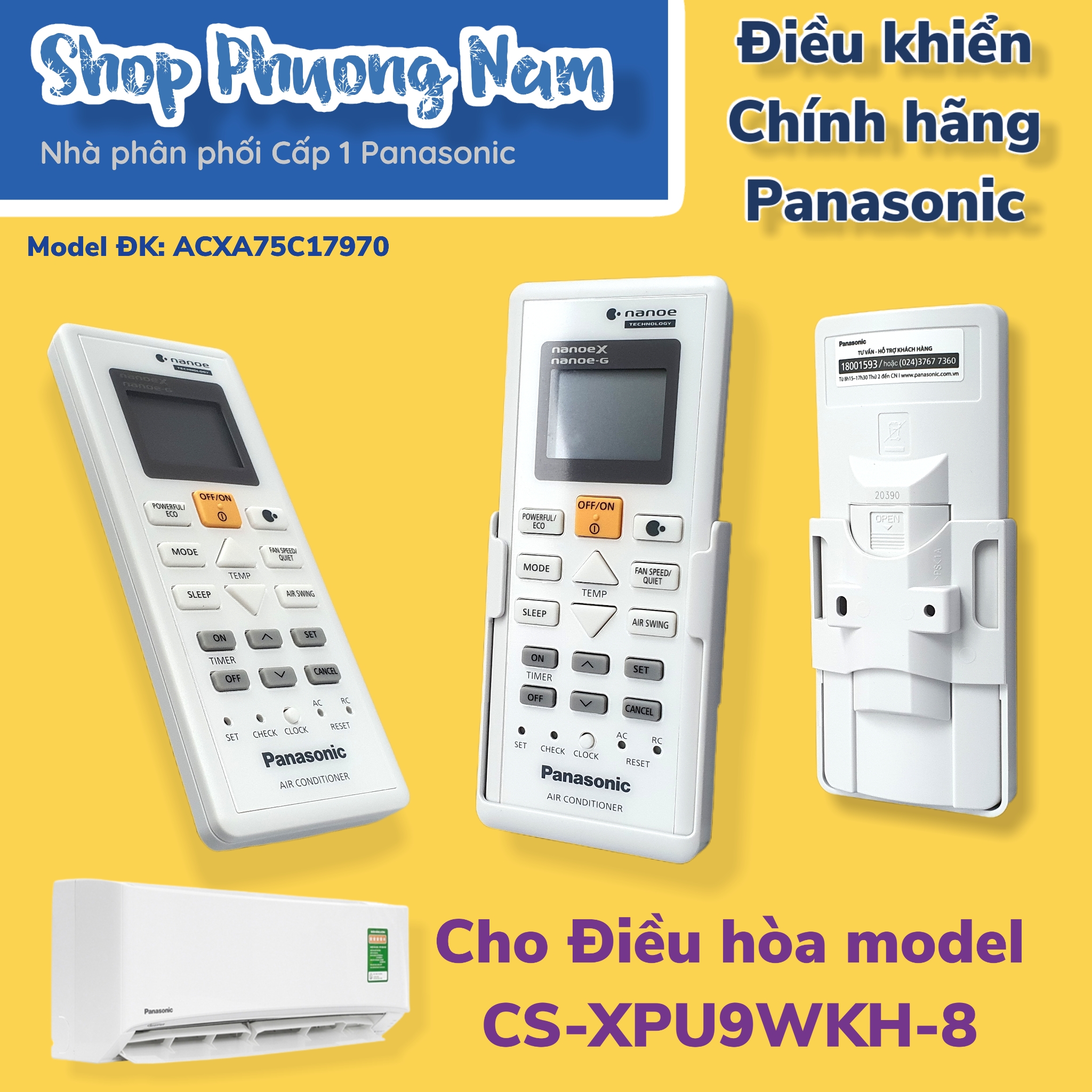Điều khiển chính hãng Điều hoà Panasonic Model CS-XPU9WKH-8
