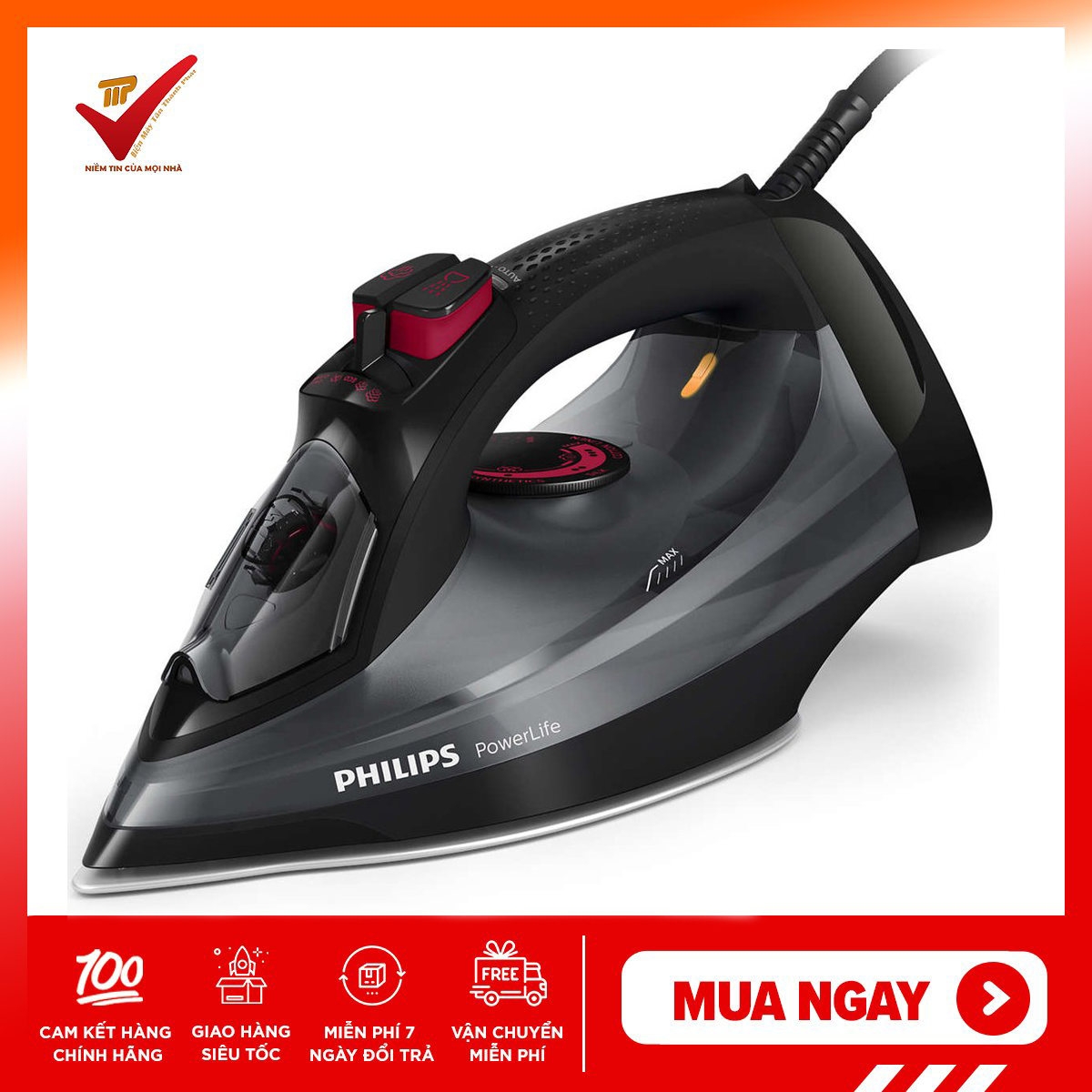 [Bảo hành 24 tháng] Bàn ủi hơi nước Philips GC2998 (Đen xám) - Hàng nhập khẩu