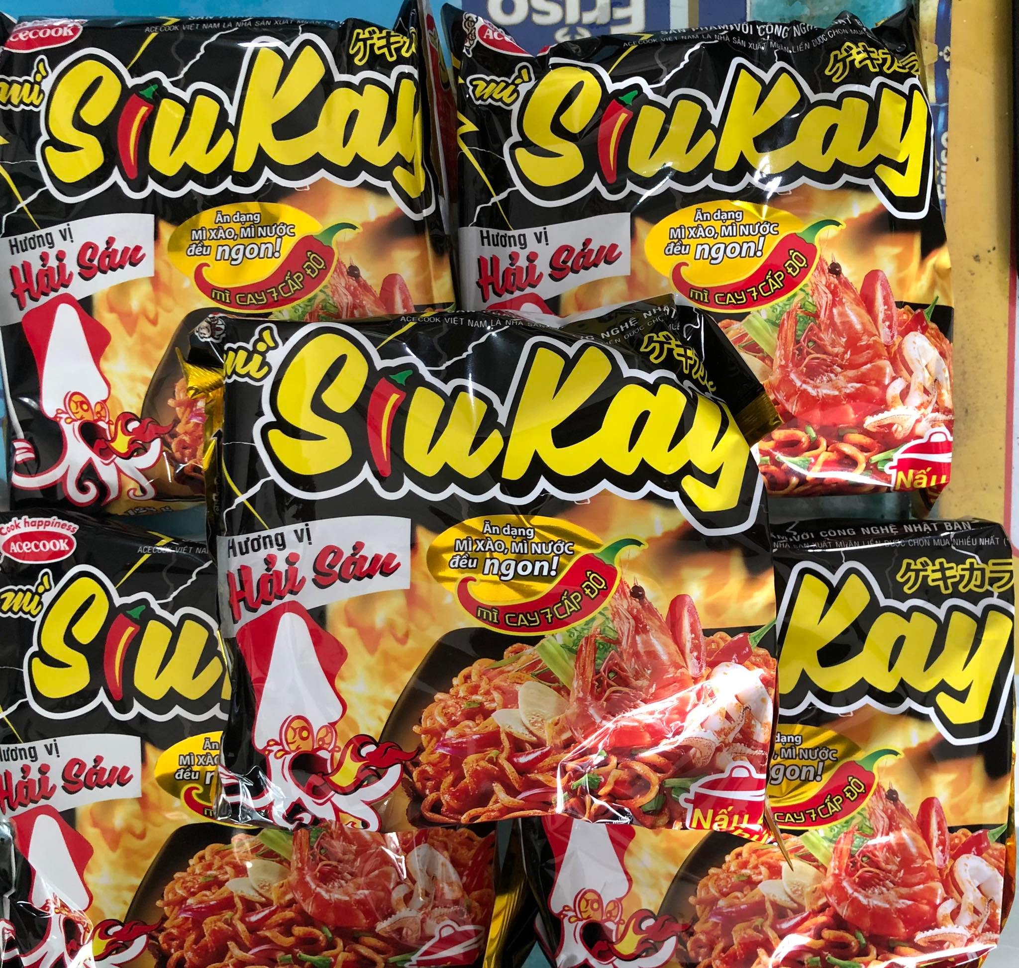 Combo 5 gói mì Siu Kay Acecook (5 gói x 128g), mì Siukay, mì cay 7 cấp độ, hương vị bò, hải sản, siêu cay, siêu ngon